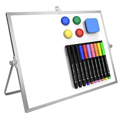 GMAOPHY Dry Erase White Board, 16inX12in Large Magnetic Desktop Whiteboard with Stand, 10 Markers, 4 Magnets, 1 Eraser, Portable Double-Sided White Board Easel for Kids Memo to Do List Desk School
