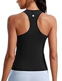 CRZ YOGA Seamless Womens Breathable Workout Tank Tops Racerback High Neck Sleeveless Running Athletic Shirts Black Medium