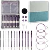 Svartur Tunisian Crochet Hooks Set with Cable, Afghan Crochet Hooks Interchangeable, Size from 3mm-10mm Sandalwood Crochet Knitting Needles for Crocheting, Purple