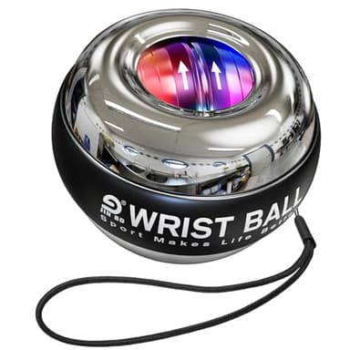 JIN BD Wrist Trainer Ball Auto-Start Gyroscopic Forearm Exerciser Gyro Ball for Strengthen Arms, Fingers, Grip and Muscles Silver-Metal (Colorful Light)