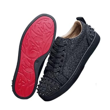 Men's Fashion Sneakers with Studs and Rhinestones, Chunky Sole Casual Skate Shoes for Men, Breathable Low Top Round Toe Lace-Up Walking Shoes (Black 2,8)