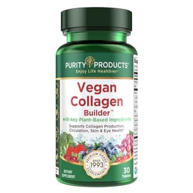Vegan Collagen Builder - Organic Whole Foods Fruits + Veg, Silica, Lutein, Vitamin C, Biotin, Grape Seed - Amino Acids Glycine, Lysine + Proline Collagen Boosters (30 Servings, Tablets)