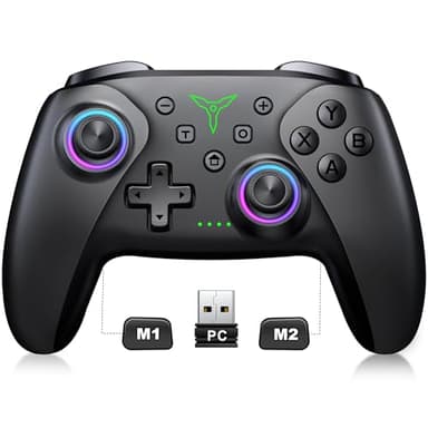 PC Controller, Wireless Bluetooth Controller, 1000mAh Battery, with Hall Effect Joysticks & Triggers, No Dead Zone, No Stick Drift, Controller for PC, Switch, iOS and Android, Cool Dynamic Light
