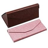 LifeArt 2 Pack Eyeglasses Case - Foldable Holder Well Protected Easy to Carry- Matte Leather & Magnet Closure for Reading, School, Office (Brown+Pink)