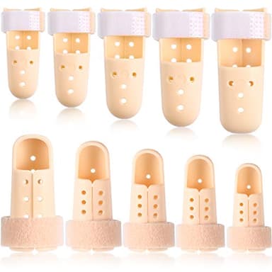 BBTO 10 Pcs Mallet Finger Splint, 5 Sizes Finger Support Brace Stabilizer Straightener Plastic Fingertip Protectors Arthritis Knuckle Immobilization for Thumb Pinky Middle Index Ring(Beige)