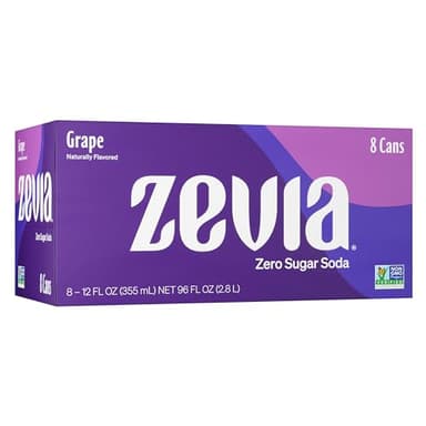 Zevia Zero Sugar Soda, Grape, 12 oz Cans (8-Pack) – Naturally Sweetened, Non-GMO Project Verified, Gluten-Free, Vegan