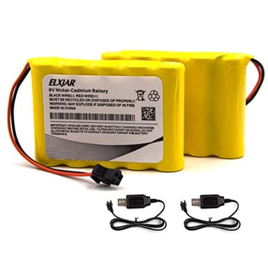 elxjar (2-Pack) 6.0V 800mAh Ni-CD AA Rechargeable Battery Pack Replacement for Amphibious RC Cars, 11-Channel RC Excavator, Trucks, Vehicles with SM-2P Plug and 2 USB Charger Cables