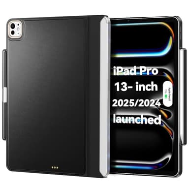 Magic Keyboard Compatible Case for iPad Pro 13 inch M4/M5 2024/2025, Cover with Apple Pencil Holder for Smart MagicKeyboard Folio Slim Durability (Keyboard Not Included), Black Delicate Leather