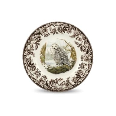 Spode Woodland Salad Plate, Snowy Owl, 8” | Made in England | Ideal Hunting Cabin Décor | Microwave and Dishwasher Safe