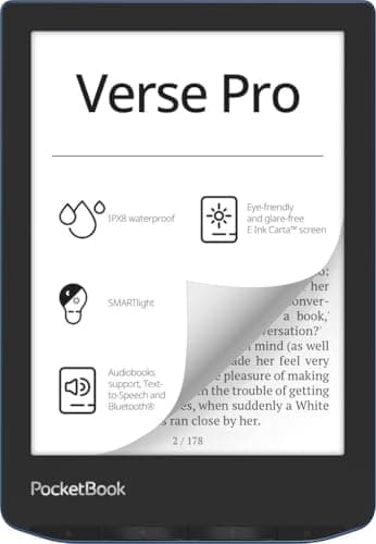 PocketBook Verse Pro E-Reader Waterproof | Eye-Friendly 6'' E-Ink Carta™ HD Touchscreen | Audio-Book & E-Book Reader | Text-to-Speech Function | SMARTlight | 16GB | WiFi & Bluetooth | Azure