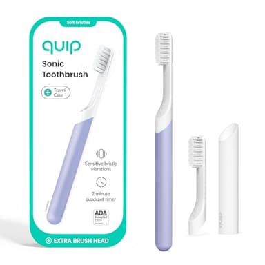 quip Sonic Toothbrush for Adults with Timer - Includes Extra Brush Head and Travel Cover Mount - Electric, Soft Bristle Refill Head, Plastic Handle, 3 Month Battery Life - Travel Toothbrush - Lavender