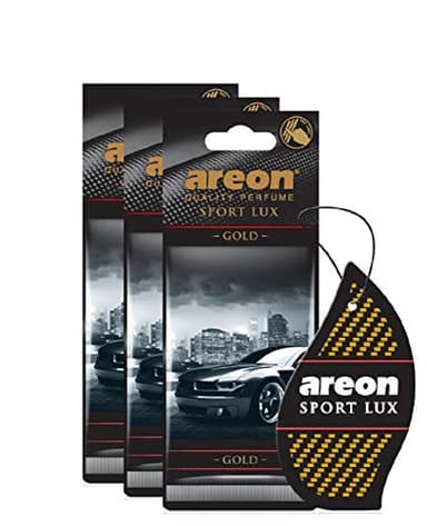 AREON Sport Lux Gold - Hanging Cardboard Air Freshener for Car, Home & Office - Premium Cologne Perfume with Natural Fragrances - Long Lasting, Fresh, Luxurious Scent - Stylish Design, Pack of 3