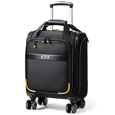 Lekebobor Underseat Carry On Luggage with Spinner Wheels,16 Inch Softside Suitcase with Detachable Sleeve, Lightweight Travel Luggage Airline Approved for Men Women, Black