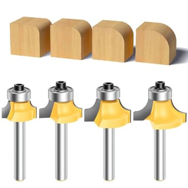 4PCS Router Bit Set Feanron Router Bits 1/4 inch Shank, Roundover Router Bit Cutting Diameter in 1/8", 1/4", 3/16", 5/16", CNC Router Bits Edging Cutter for Woodworking Forming Molding Profiling