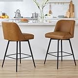 Coolazy 360°Swivel Counter Height Bar Stools Set of 2,Upholstered Morden Kitchen Barstools with High Backs,26" H Seat Height,Faux Leather (Faux Leather-Saddle Brown , 2 Pieces - 26" Counter Height)