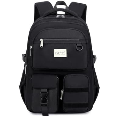 abshoo Large Heavy Duty Backpack For School College Bookbag Casual Multi Pocket Travel Backpacks (Black)