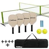 Triumph Sports 4 Square Pickleball Game Set Transforms to Regulation Pickleball Net, Includes 4 Square net, Wood Racket Paddles, Pickleballs, Boundary Markers, Metal Frame, Carry Bag