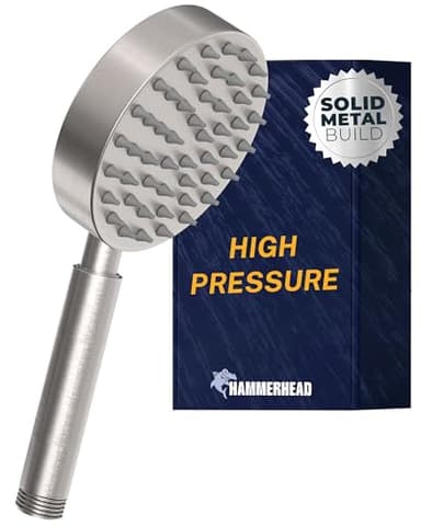 HammerHead Showers® Solid Metal Hand Held Shower Head - BRUSHED NICKEL - 2.5 GPM High Pressure Shower Heads 4 Inch Spray Wand | Made from 304 Stainless Steel with Silicone Nozzles