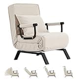 Hupmad Convertible Bed Sleeper Chair,Tri-fold Upholstered Armchair Sleeper with Pillow,Folding Leisure Chaise Lounge Couch with 6 Angle Adjustable Backrest,Single Lazy Bed for Office Apartment