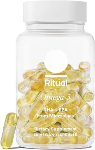 Ritual Omega 3 - Vegan - Science-Backed Dose of DHA & EPA Fatty Acids in 2:1 Ratio, Bioavailable, Brain and Heart Health Support, Minimal Burp-Back, Sustainably Sourced Microalgae, 30 Day Supply