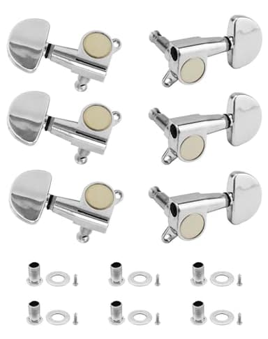QWORK 6-Pack Guitar Tuning Pegs - Universal 3L+3R Machine Heads Knobs Tuning Keys for Acoustic and Electric Guitars - High Quality Zinc Alloy Metal Tuners with Installation Accessories