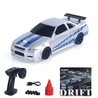 wheelfun 1:43 RC Drift Car 4WD High Speed Racing Vehicles 4304A 2.4GHz RTR Mini Car Model Radio Battery Lights Gyroscope Hobby Grade Model Birthday for Ages 14+