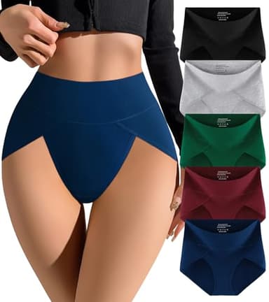 MISSWHO Womens High Waisted Cotton Underwear Pack, Tummy Control Soft Briefs for Postpartum C Section Ladies High Cut Plus Size Panties 4X-Large