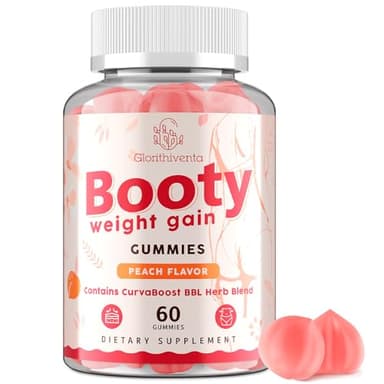 Glorithiventa Booty Gummies for Women, BBL Gummies Contains CurvaBoost BBL Herb Blend & Creatine Monohydrate for Booty, Curves & Energy, Zero Sugar, Vegan, Peach Flavor - 60 Counts