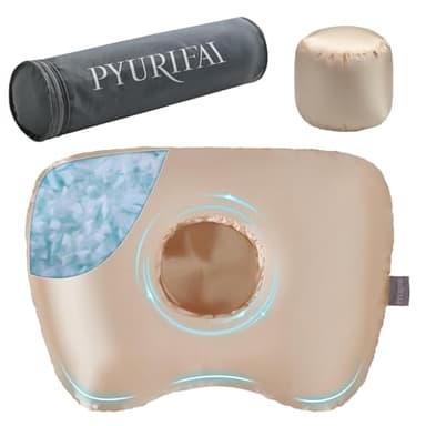 Piercing Pillow - Ear Piercing Pillow With Foam Plug, Adjust Shredded Memory Foam Picrcing Pillow For Side Sleepers, Donut Piliow For Ear With 4x4''Hole, Ergonomic Curved Design, Satin Champagne