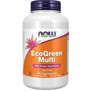 NOW Supplements, EcoGreen Multi Vitamin with Green Superfoods, Iron-Free 180 Veg Capsules
