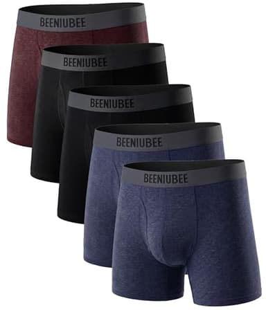 BEENIUBEE Mens Merino Wool Underwear,Breathable Wool Briefs for Men, Moisture Wicking Long leg Boxer Briefs,Comfortable Soft Boxer Shorts 5 Pack (Multicolor02, L)