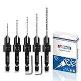5-pc Countersink Drill Bit Set, 3in1 Woodworking Counterbore Hole Drill Bits for #6 8 10 12 16 Screws, Depth Adjustable M2 Pilot Drill Bits, 82-Degree Chamfer, 1/4” Hex Shank, 2 Allen Wrench