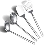 ReaNea Stainless Steel Kitchen Utensils Set 4 Pieces, Cooking Utensil Set Include Metal Spatula Set, Kitchen Skimmer, Soup Ladle, Kitchen Gadgets Kitchen Essentials New Home Must Have