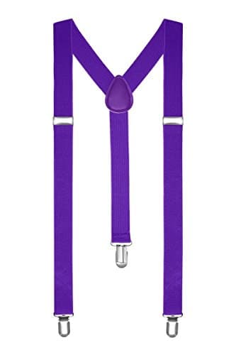 Boolavard Braces/Suspenders One Size Fully Adjustable Y Shaped With Strong Clips (Purple)