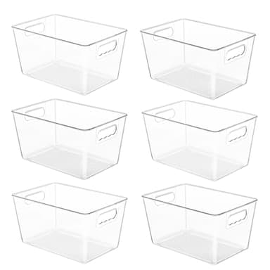 YIHONG 6 Pack Clear Pantry Organizer Bins, Plastic Containers with Handle for Kitchen,Freezer,Cabinet,Closet,Bathroom Under Sink Storage