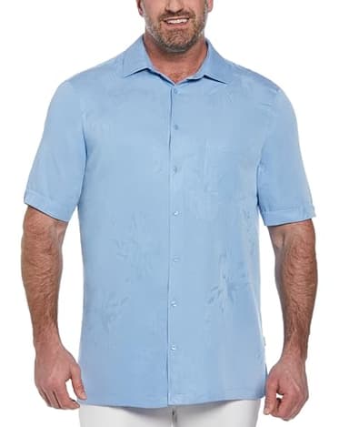Cubavera Men's Cubavera Men's Short Sleeve Button-Down Shirt with One Pocket, Two-Tone Floral Print, Point Collar, Allure, Large