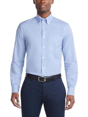 Tommy Hilfiger Men's Dress Shirt Regular Fit Non Iron Gingham, English Blue, 16.5" Neck 34"-35" Sleeve