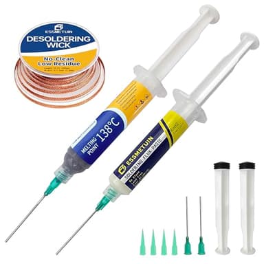 Sn42/Bi58 Lead Free Solder Paste (30g) & No Clean Soldering Flux(10cc) & Soler Wick for Electronic Soldering, SMD/SMT Remove