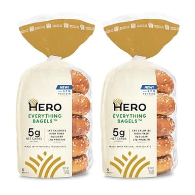 Hero Everything Bagel - 5g Net Carbs, 17g Protein, High Fiber, 140 Calories per serving (2 packs (10 bagels))