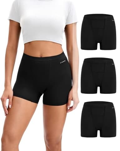 INNERSY Period Boxer for Women High Waisted Leak Proof Postpartm Menstrual Mesh BoyShorts Panties Underwear 3-Pack (Black, Small)