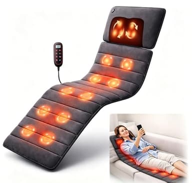 AMAWIN Full Body Massage Mat with Heat, 10 Motors, 9 Modes & Auto Shut-Off with Earplugs & Pillow Cloth, Neck/Back Relief, Anti-Slip for Bed/Sofa, Gift for Men Women (Gray)