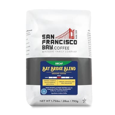 San Francisco Bay Ground Coffee - DECAF Bay Bridge Blend (28oz Bag), Medium Roast, Swiss Water Processed