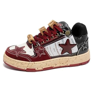 ACARITOUCH Burgundy Star Print Fashion Chunky Sneakers for Women Trendy Casual Aesthetic Skateboard Walking Dance Shoes (Burgundy/Red,6.5)