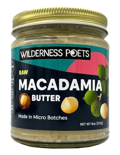 Wilderness Poets, Raw Macadamia Nut Butter - Vegan, No Salt (8 Ounce) - Glass Jar
