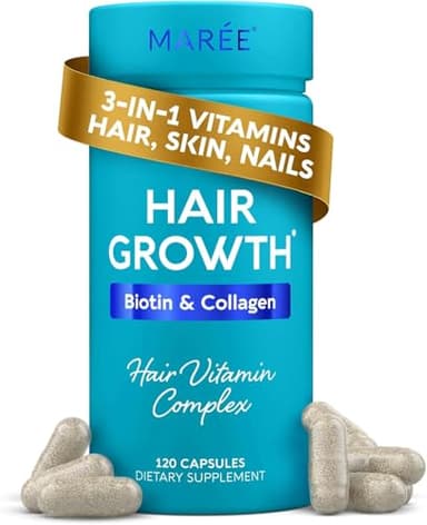 MAREE Hair Growth Vitamins - Faster Thicker Hair Growth Products - Biotin & Collagen Complex Hair Growth Supplements - Hair Vitamins for Hair Loss for Women & Men - Vitaminas Para El Cabello 120 Pills