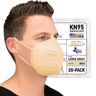 AccuMed BNX KN95 Face Mask Made in USA, KN95 Mask Disposable Particulate Protective Mask, GB2626-2019, Protection Against Dust, Pollen and Haze (20 pcs) (Earloop) (Model: E95) Beige