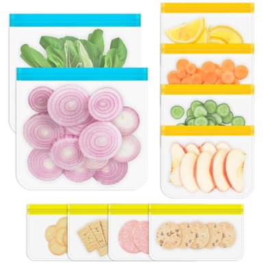 Reusable Gallon Freezer Bags, 10 Pack Dishwasher Safe Silicone Food Snack Storage Bags with 3 Sizes for Snack, Sandwich, Lunch