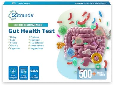 5Strands Gut Health Test for Adults & Kids, 500+ Items Tested, At-Home Hair Sample Screening for Food Intolerances Linked to Digestive Issues, Skin Irritation, Brain Fog & Headaches, Results in 4 Days