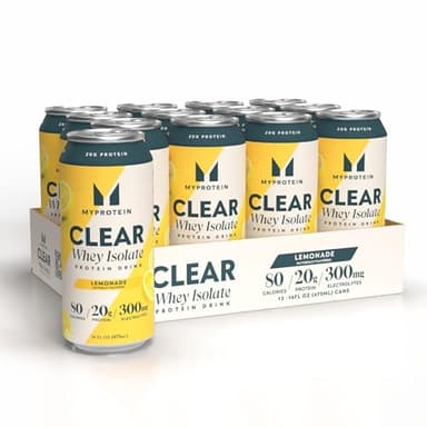 Myprotein Clear Whey Isolate Ready-to-Drink Protein, Lemonade, 16 Fl Oz, Pack of 12, 20g Protein, 80 Calories, Sugar-Free, Refreshing Fruity Flavored Beverage for Superior Performance