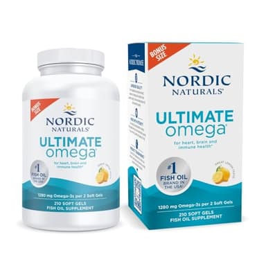 Nordic Naturals Ultimate Omega, Lemon Flavor - 210 Soft Gels - 1280 mg Omega-3 - High-Potency Fish Oil with EPA & DHA - Promotes Brain & Heart Health - Non-GMO - 105 Servings
